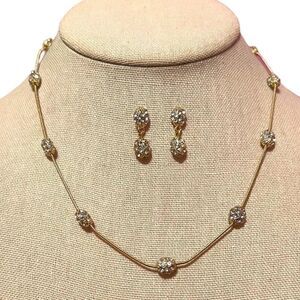 Brand New Gold Tone Rhinestone Balls Necklace And Earrings Set